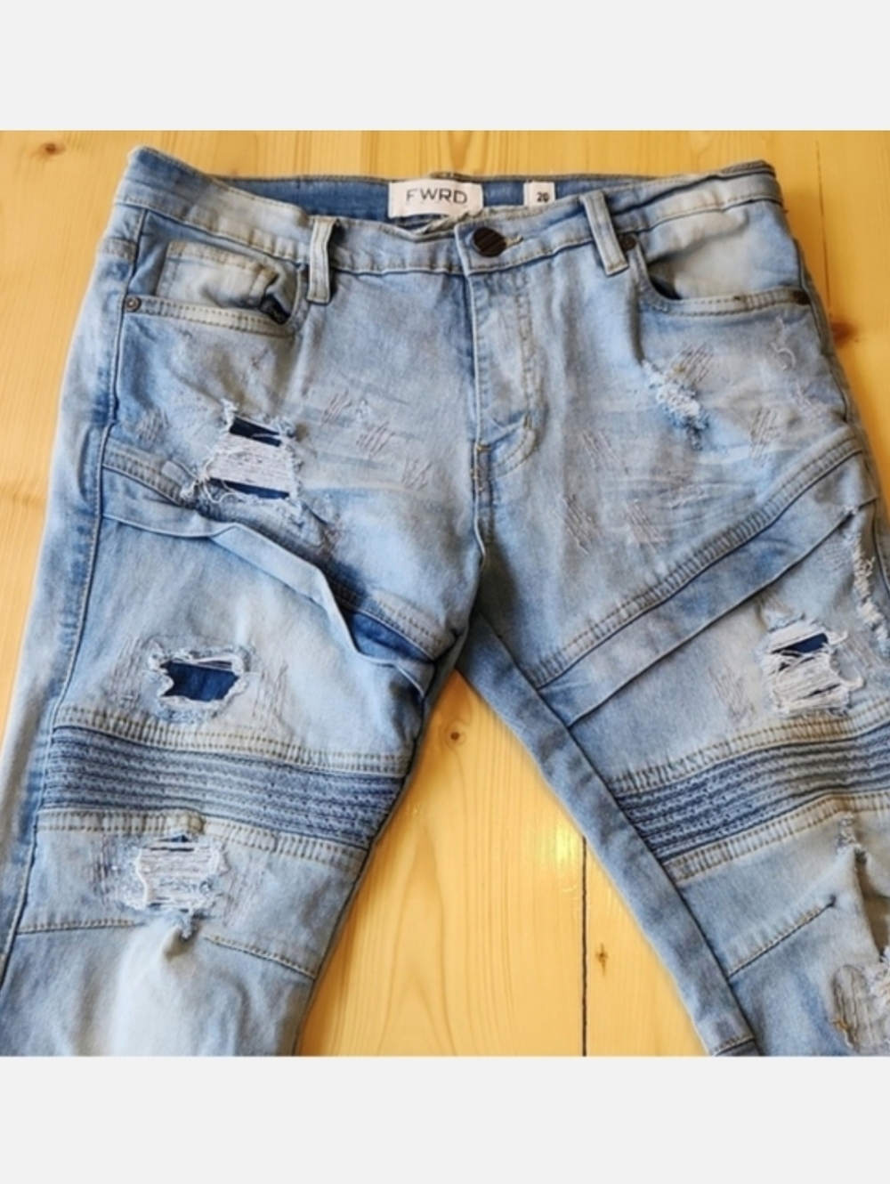 FWRD Denim Men's Blue Distressed Moto Skinny Straight Leg Jeans Waist 30
